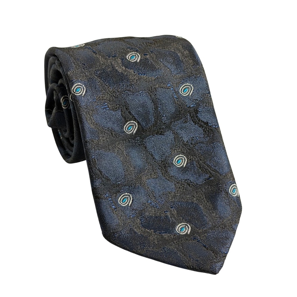 Envoy Necktie Blue Black Silver Swirl Geometric Silk Blend Formal Mens OS